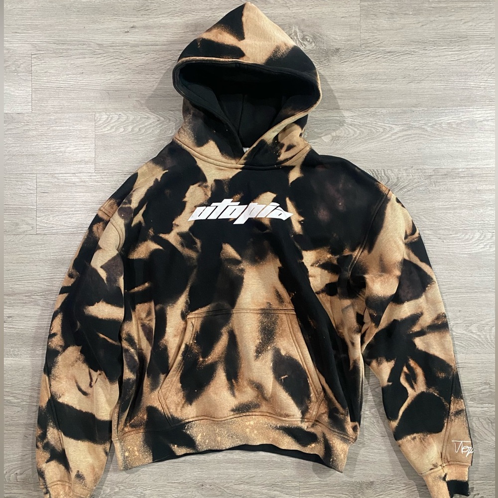 Utopia‎ Black and Tan Men's Hoodie Bleached Large